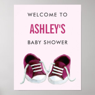Rosa Sneakers Baby Shower Välkomstskylt Poster