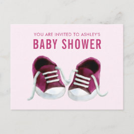 Rosa Sneakers Baby Shower-vykort för inbjudan