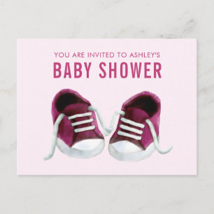 Rosa Sneakers Baby Shower-vykort för inbjudan