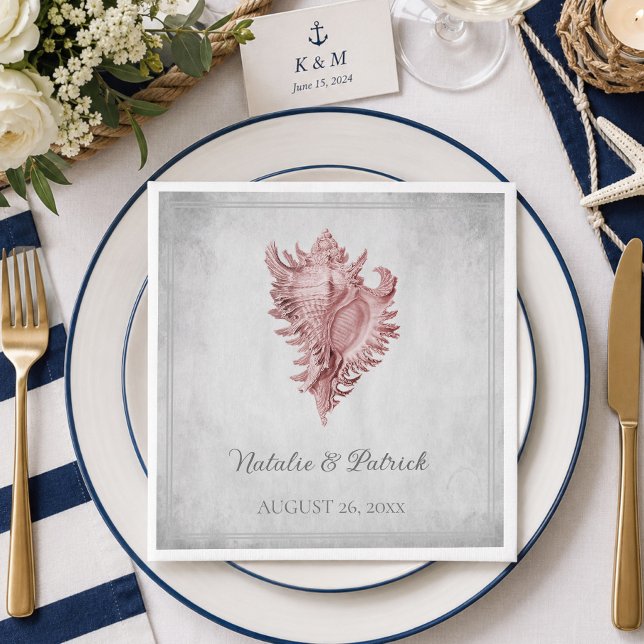 Rosa snigelskal Bröllops Servetter i Papper (Pink Conch Shell Wedding Paper Napkins)