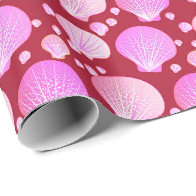 Rosa snigelskal på en burgunderbakgrund presentpapper (Rullad Hörn)