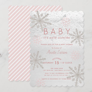Rosa Snöflake Baby Kallet utanför babyskor Inbjudningar