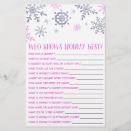 Rosa Snöflake som känner till Mamma Baby Shower-sp Brevpapper