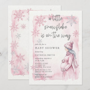 Rosa snöflinga är på väg Vinter Baby Shower Inbjudningar