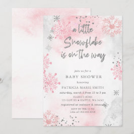 Rosa snöflinga är på väg Vinter Baby Shower Inbjudningar