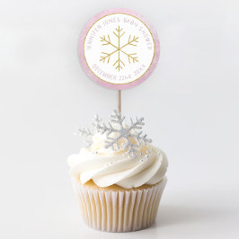 Rosa snöflinga baby shower favoritskylt runt klistermärke