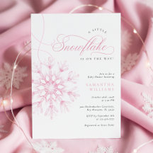 Rosa snöflinga-baby shower-inbjudan i akvarell