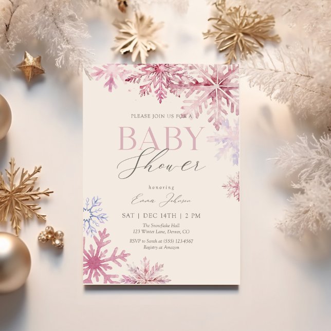 Rosa snöflinga baby shower-inbjudan tack kort (Skapare uppladdad)