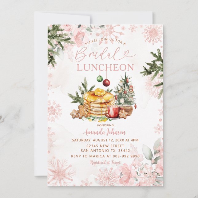 Rosa snöflinga Bröllops Luncheon Pancake & Kakao  Inbjudningar (Framsida)