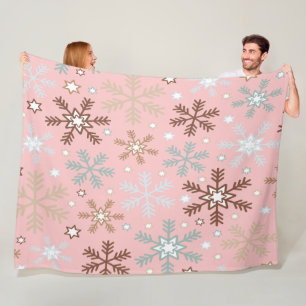 Rosa Snöflinga Fleecefilt