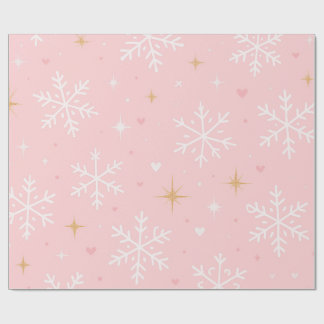 Rosa snöflinga & guldgläns jul presentpapper