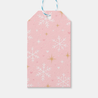Rosa snöflinga & guldglänsande julpresentkort presentetikett