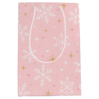 Rosa snöflinga & guldgnistrande julklappspåse