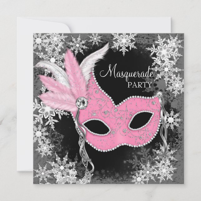 Rosa Snöflinga Maskeradfest Inbjudningar (Framsida)