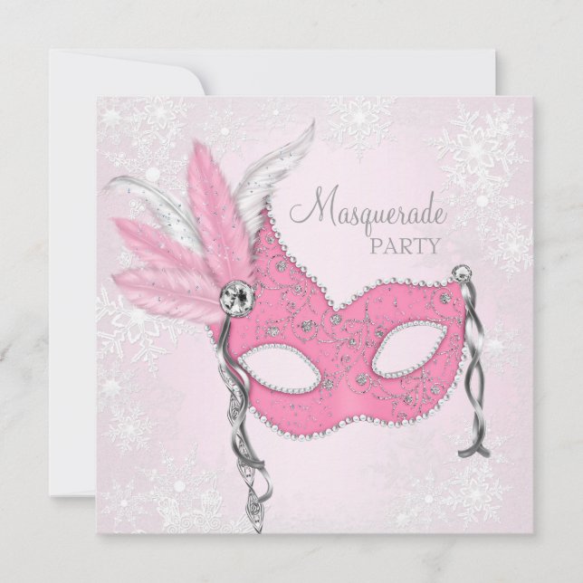 Rosa Snöflinga Maskeradfest Inbjudningar (Framsida)