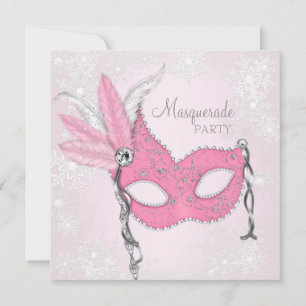Rosa Snöflinga Maskeradfest Inbjudningar