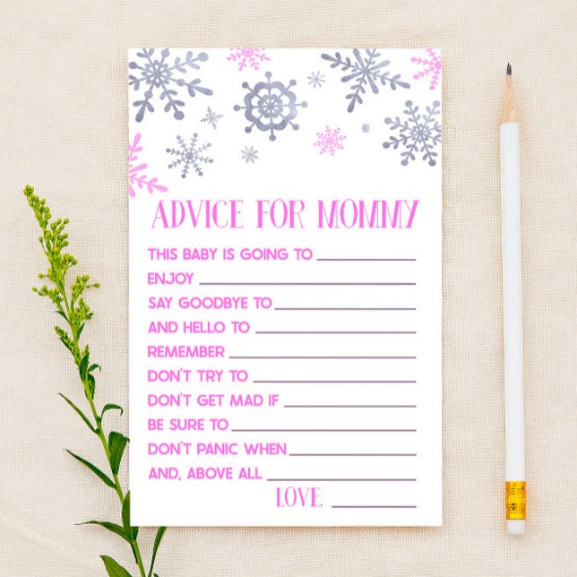 Rosa snöflinga råd Baby Shower Spelaktivitet Brevpapper (Skapare uppladdad)
