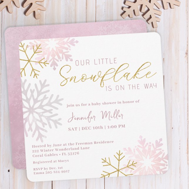 Rosa Snöflinga Vinter Världens Bebis Firande  Inbjudningar (Winter Baby Shower Invitation
)