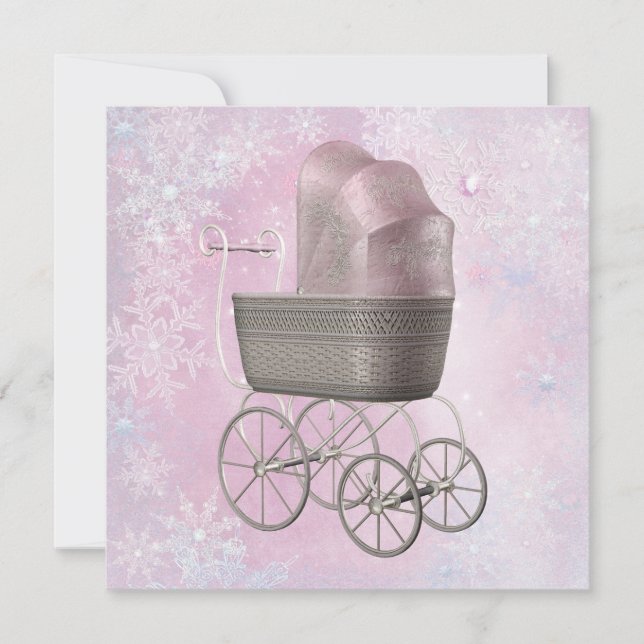 Rosa snöflinga Vinterundret Baby Shower Inbjudningar (Framsida)