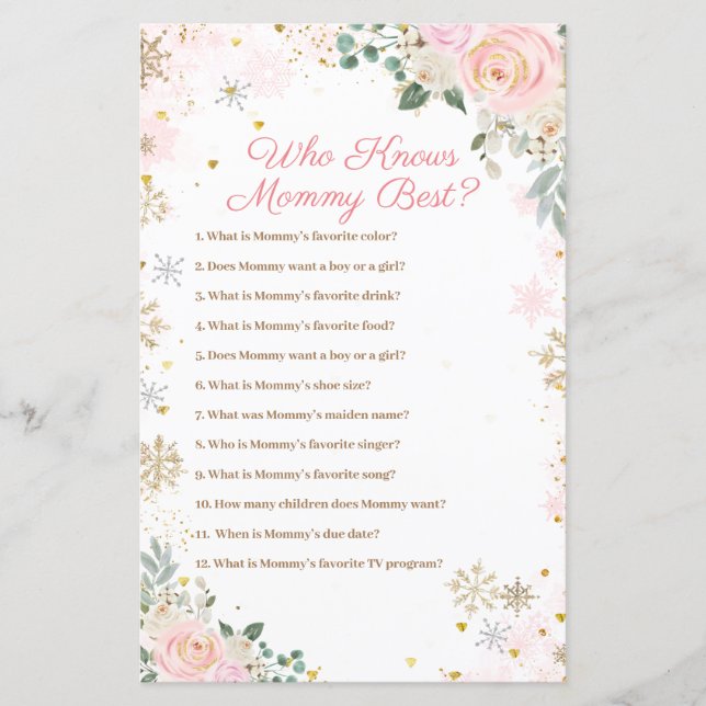 Rosa snöflingor Blommig Vem Känner Mamma Bäst Spel (Framsida)