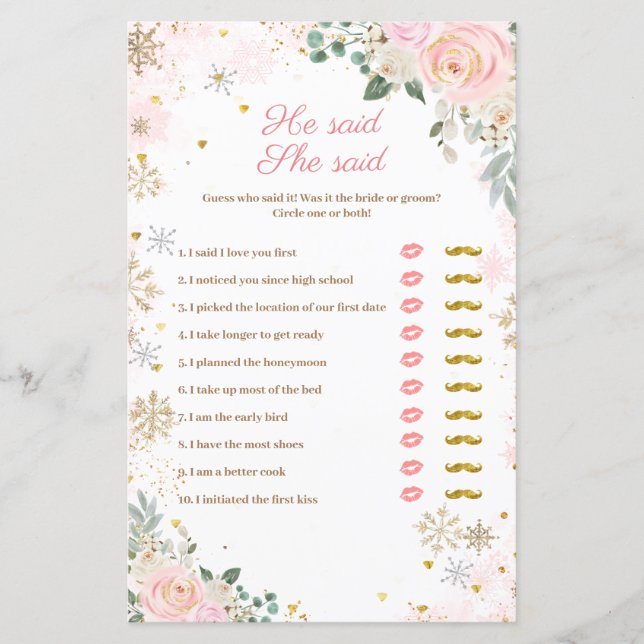 Rosa Snöflingor Blommigt sa att hon sa Games Card (Framsida)