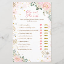 Rosa Snöflingor Blommigt sa att hon sa Games Card