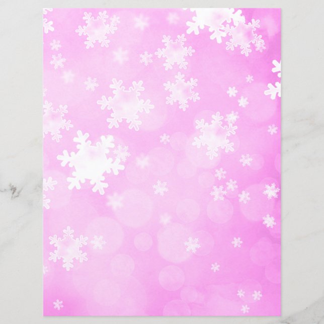 Rosa Snöflingor & Bokeh Scrapbook Papper (Framsida)
