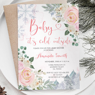Rosa Snöflingor Det är Kall utanför babyskabinka Inbjudningar