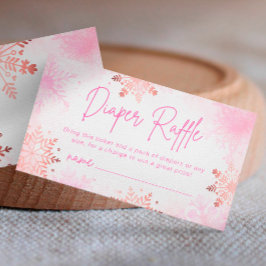 Rosa Snöflingor Diaper Raffle Girl Baby Shower Tilläggskort