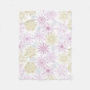 Rosa Snöflingor Fleecefilt
