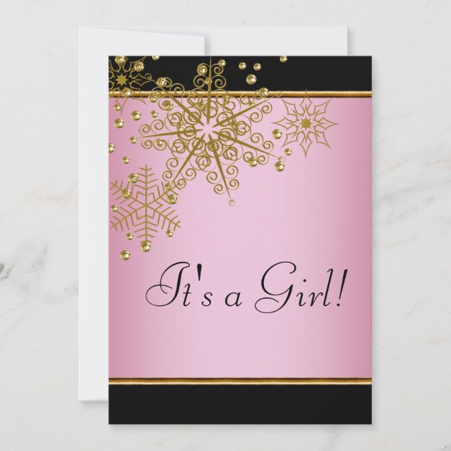 Rosa Snöflingor Flicka Shower Inbjudningar (Framsida)