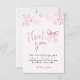Rosa snöflingor för vintertema baby shower tack kort