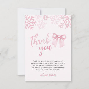 Rosa snöflingor för vintertema baby shower tack kort