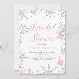 Rosa snöflingor Glitter Vinter Bröllopsdusch Inbjudningar