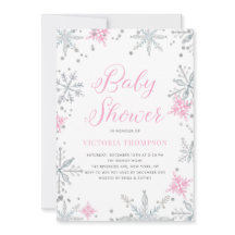 Rosa Snöflingor Glitter Winter Baby Shower