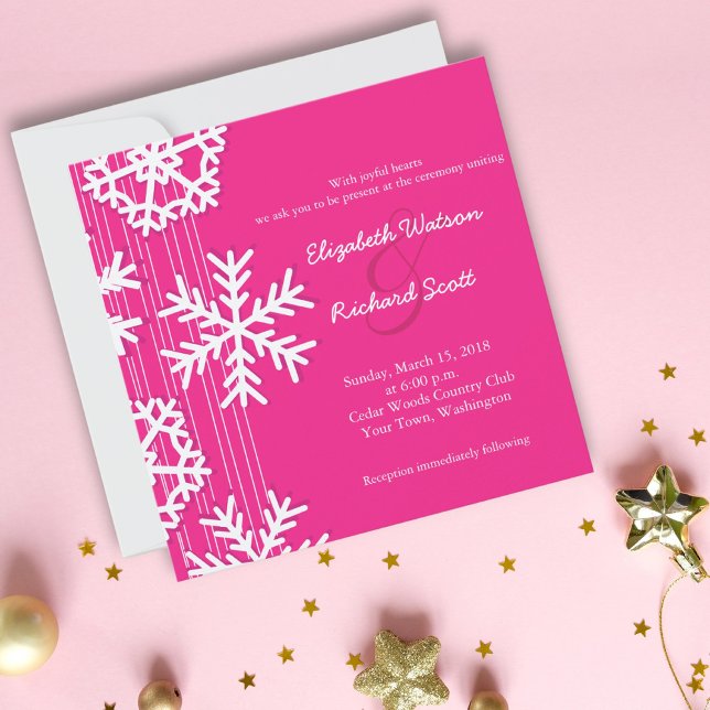 Rosa snöflingor Julbröllopsinbjudan Inbjudningar (Skapare uppladdad)