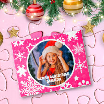 Rosa Snöflingor julfotfoto Personlig Kids Photo