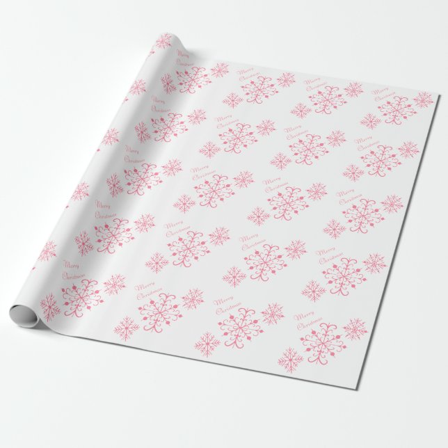 Rosa snöflingor julinpackningspapper presentpapper (Utrullad)