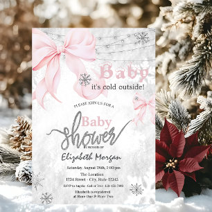 Rosa snöflingor med slinglampa Baby Shower Inbjudningar