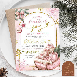 Rosa Snöflingor-paket med Joy Winter Baby Shower Inbjudningar