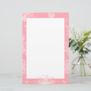 Rosa Snöflingor Personlig Brevpapper