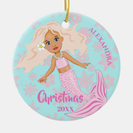 Rosa Snöflingor Photo  Sjöjungfru Julgransprydnad Keramik