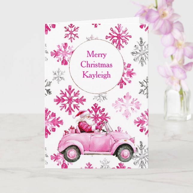 Rosa Snöflingor Santa Car Kort (Orkide)