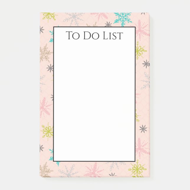 Rosa Snöflingor Turquise Lime Green to Do List Post-it Block (Framsida)