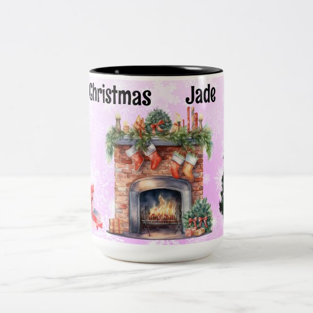 Rosa snöflingor Två-Tonad mugg (Center)