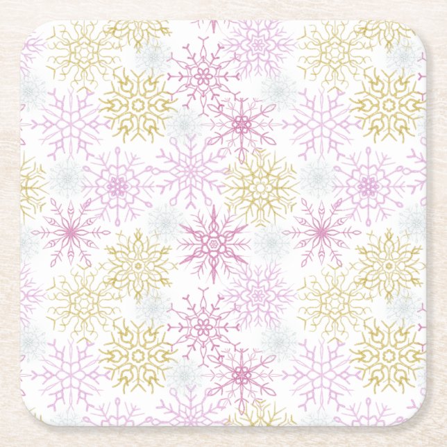 Rosa Snöflingor Underlägg Papper Kvadrat (Framsidan)