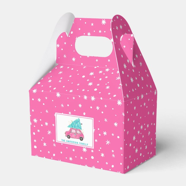 Rosa snöflingor Vintage Bil Jul Presentaskar (Baksidan Sidan)