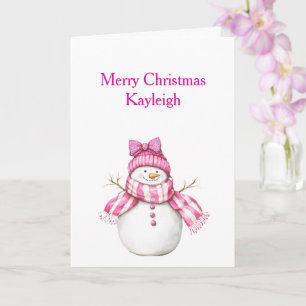 Rosa Snögubbe Flickjuljul Kort