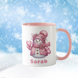 Rosa Snögubbe Holding Sweet Heart jul Mugg