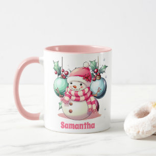 Rosa Snögubbe Jul Kids Hett Chocolate Mugg